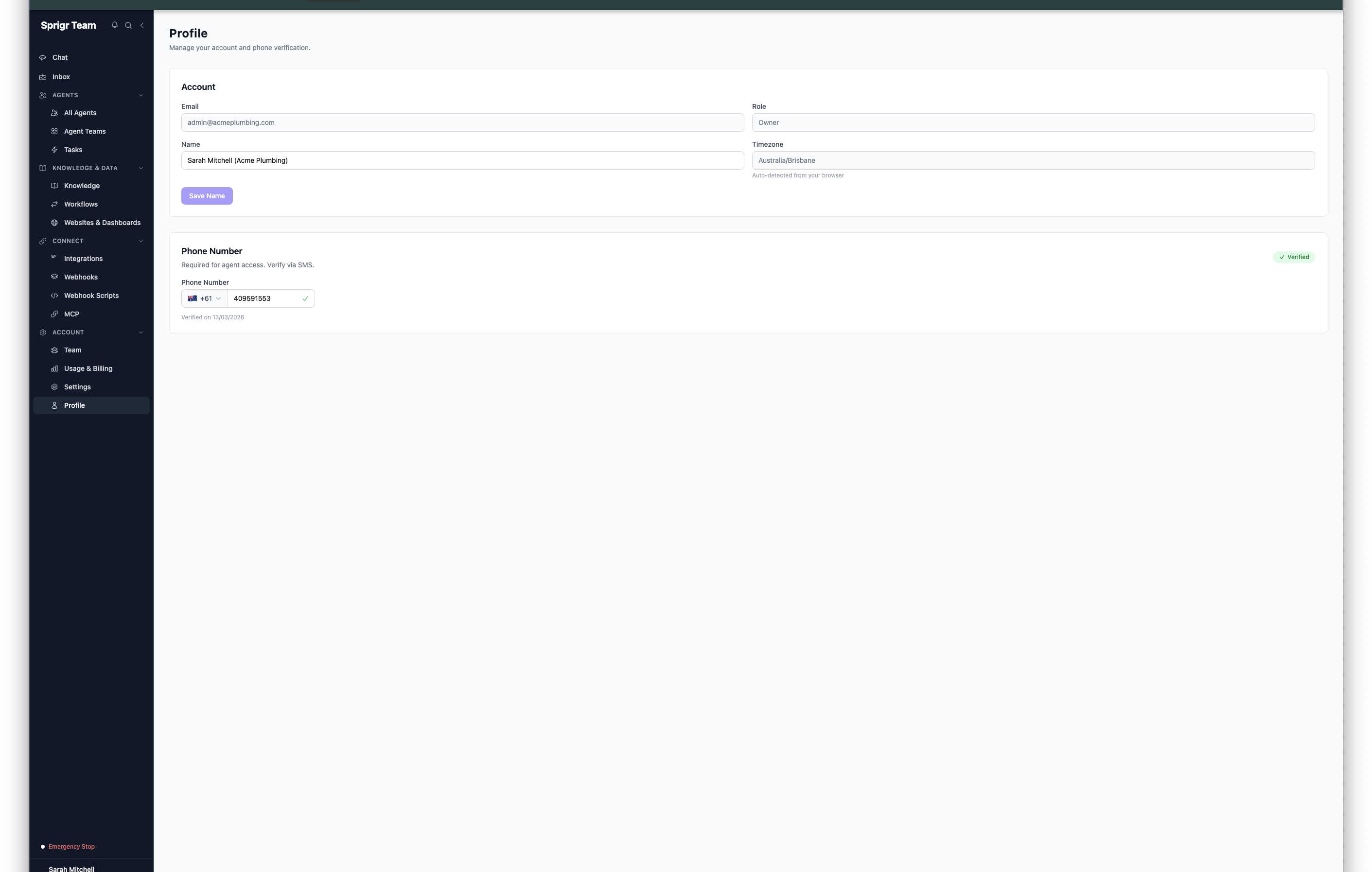 Your profile settings