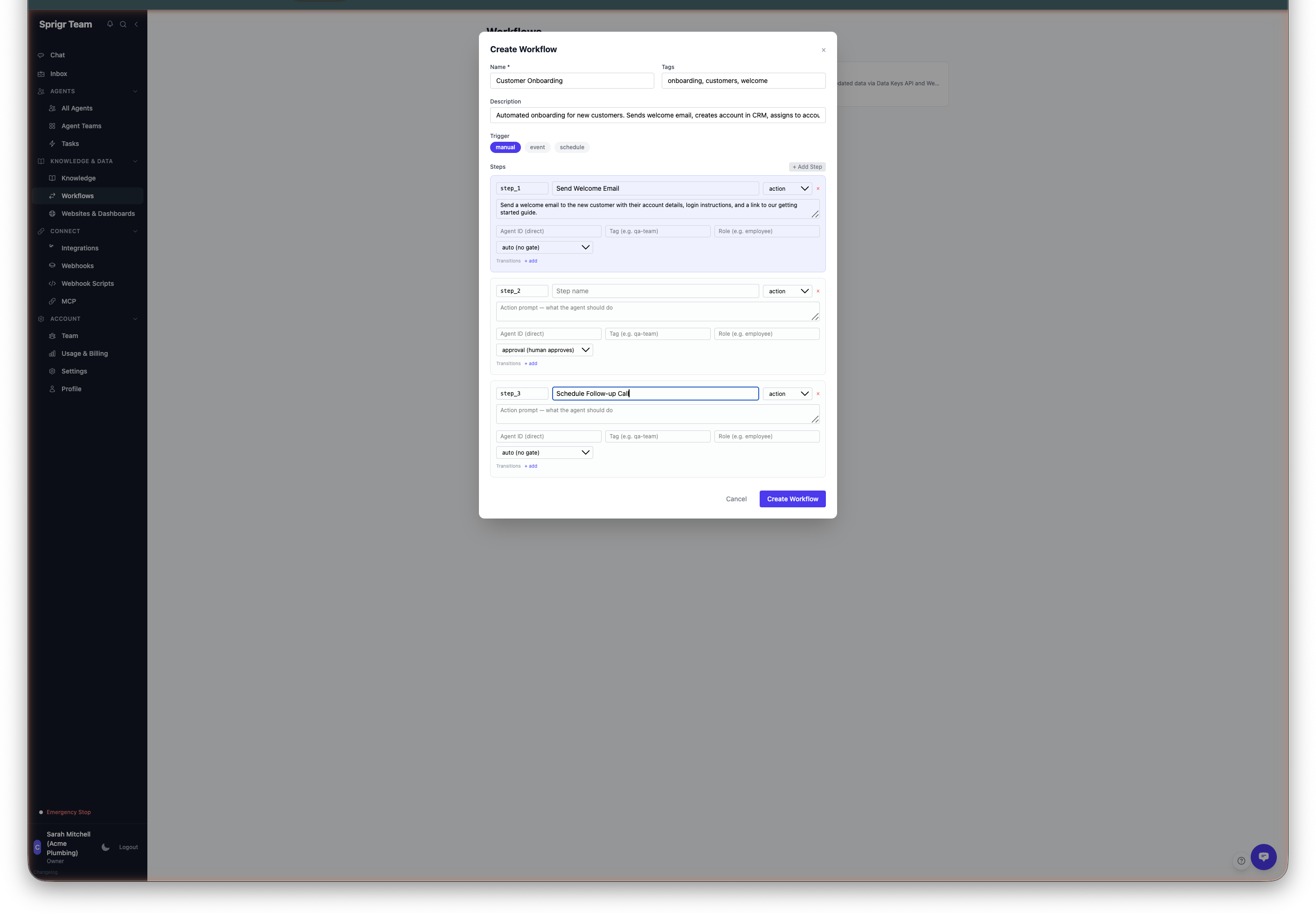 Multi-step workflow with different gate types